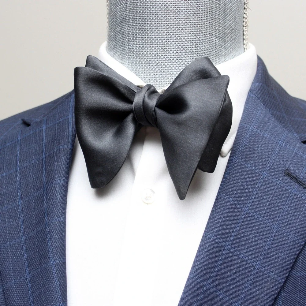 NWT Men's Self-tied Bow Tie Dark Grey Silk‎ Bowtie Big Butterfly S621